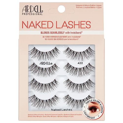 Ardell False Eyelashes Naked Lash 422 4 Pairs Multipack Black Natural Lashes Subtle Volume Subtle Length Super Soft Comfortable Invisiband Mid-Length With Wispies Vegan-Friendly Cruelty-Free Lashes - 422 BLACK - 4 Pair (Pack of 1)