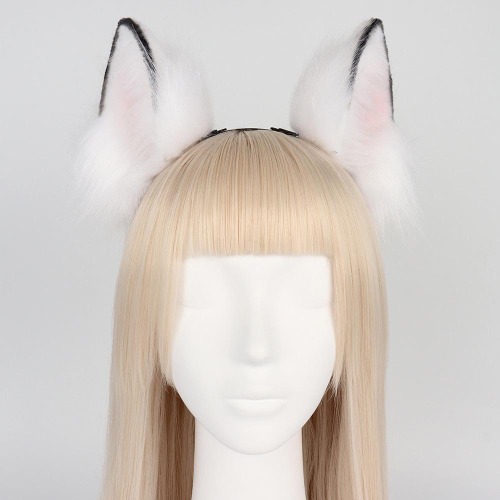 Fur Cat Ears Headband - Cosplay Party Accessory - White / One Size