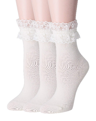 3 Pack Cotton Ankle Socks w Ruffle Frilly Hem