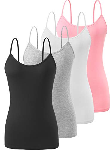 Air Curvey 2＆4 Piece Women's Camisole Tops Basic Undershirts Camisoles Adjustable Spaghetti Strap Tank Top - 2-black Gray White Pink - Small