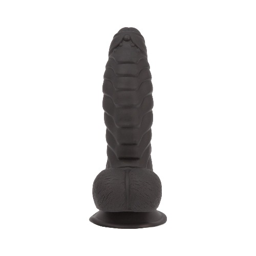 Pure Love 7 Inch Fantasy Silicone Dildo with Suction Cup, Ribbed & Studded, Black Color, Adult Sex Toy - Black