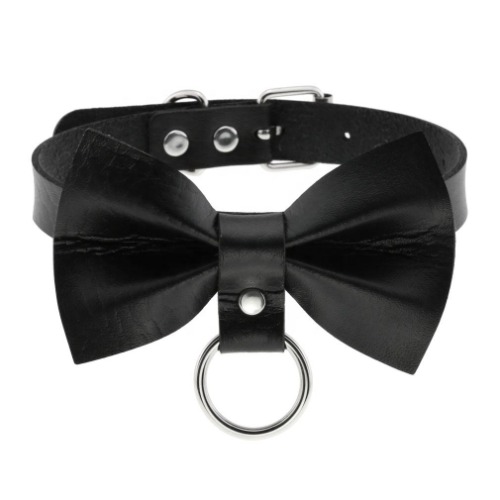 Goth Neck Strap with Bowknot - Black