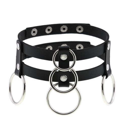 Black PU Leather Ring Necklace' - OXQ05