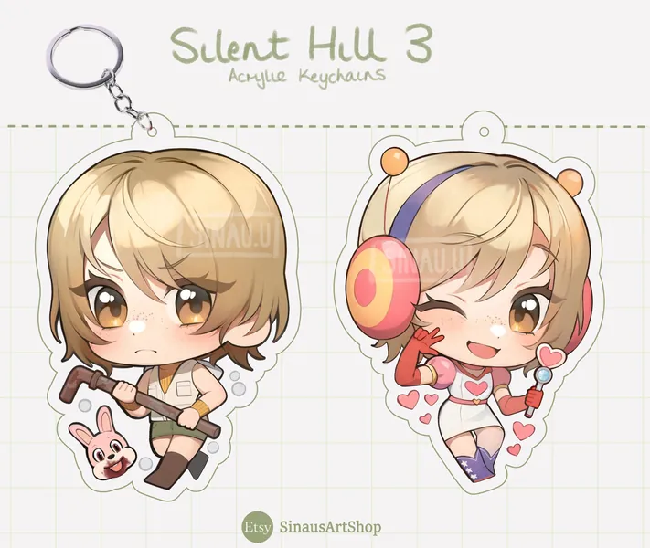 2.5" Acrylic Keychain - Silent Hill 3 Heather Mason and Princess Heart