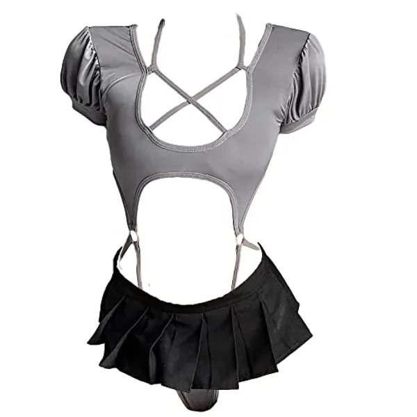 JasmyGirls Cosplay Dessous Anime Kostüm Sexy Ausschnitt Bodysuit Niedlicher Minirock Kawaii Top Lolita Unterwäsche Japanischer Badeanzug