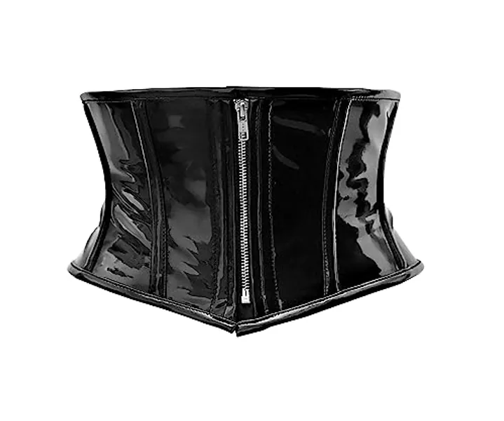 Hi-GERMANWEARS Womens Underbust Black PVC Steel Boned Body Waist Shaper with Strong Zip Closuer taillenkorsett Corsets