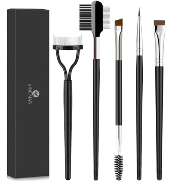 KINGMAS 5-teiliges Augen Make-up-Pinsel Set, Eyeliner-Pinsel, Augenbrauen-Pinsel, Wimper Kamm, Wimpernpinsel