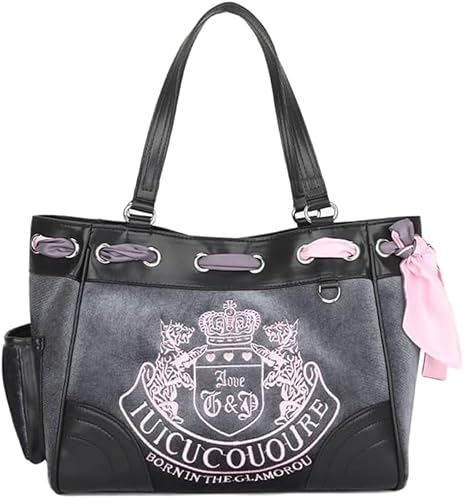 Y2K Women Vintage Retro Chic Embroidery Velvet Shoulder Bag Large Capacity E-girls Tote Bags Shopping Handbags - Gray