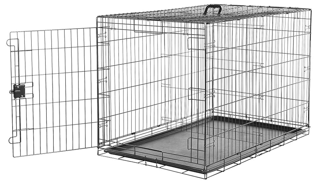 Amazon Basics Durable, Foldable Metal Wire Dog Crate with Tray, Single Door, 48 Inches, Black - 48.0"L x 30.0"W x 32.5"H - Single Door w/ Divider