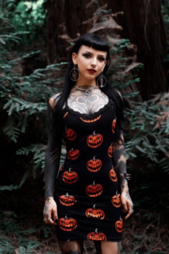 Pumpkins Print Lace Strap Dress