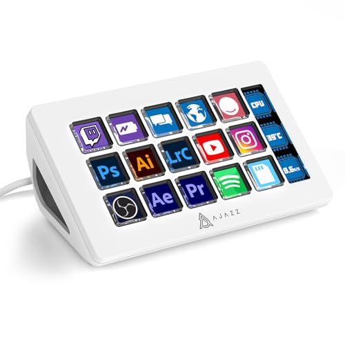 AJAZZ AKP153, Streamer Studio Controller Deck, 15 Macro Keys, Versatile Side Screen, Trigger Actions in Software Like OBS, Twitch, for Content Creators, Streaming, Gaming, Works with Mac/Win/PC, White - White