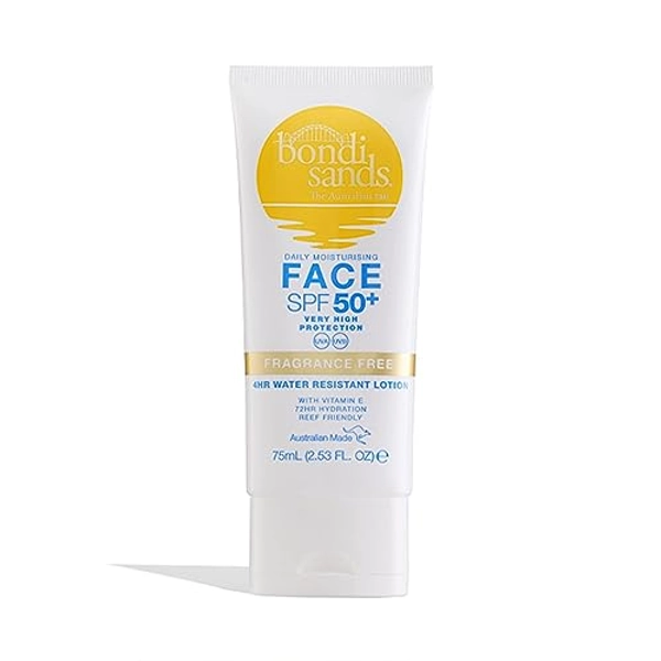 Bondi Sands SPF 50+ Face Lotion Fragrance Free, Parfümfreie Gesichts-Sonnencreme LSF 50+ mit Aloe Vera und Vitamin E, vegan + tierversuchsfrei, 75 ml