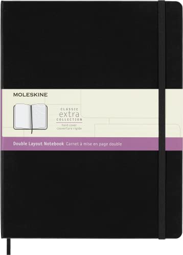 Moleskine Classic Notebook, Hard Cover, XL (7.5" x 10"), Double Layout, Ruled/Plain, Black, 192 Pages - Black - XL - Mixed (Ruled-Plain)