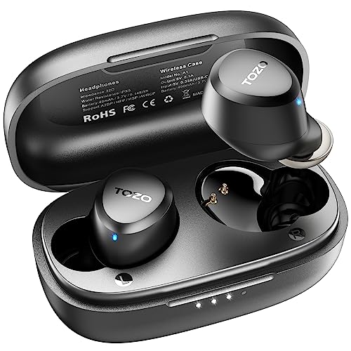 TOZO A1 Mini Wireless Earbuds Bluetooth 5.3 in Ear Light-Weight Headphones Built-in Microphone, IPX5 Waterproof, Immersive Premium Sound Long Distance Connection Headset with Charging Case, Black - Black