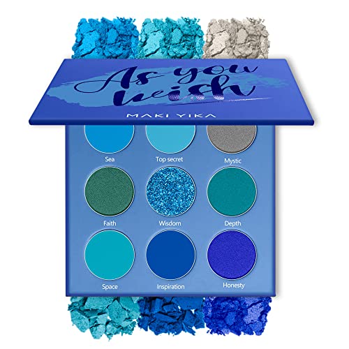 MAKI YIKA Blue Eyeshadow Palette, Blue Eye Shadow 9 Color Matte Shimmer Glitter Eye Makeup Palette, Pressed Powder Eyes Makeup Palette Long Lasting & High Pigmented (Blue) - Blue