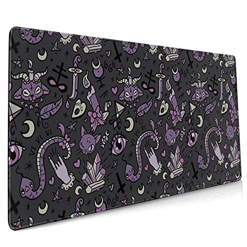 Extended Gaming Mouse Pad with Stitched Edges, Purple Black Goth Spooky Large XXL Mousepad, Non-Slip Rubber Base Desk Pad Keyboard Mat for Laptop, Computer & PC,35.4" X 15.7" Inch (Style 1)