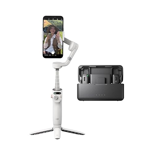 DJI Osmo Mobile 6 Premium Vlogging Combo, 3-Axis Phone Gimbal, Object Tracking, Built-in Extension Rod, Android and iPhone Stabilizer, Platinum Gray, with a DJI Mic (2 TX + 1 RX + Charging Case)