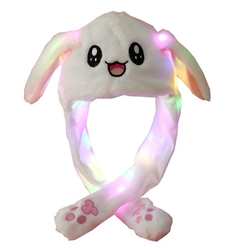 YEKEYI LED Rabbit Hat Ear Moving Jumping Hat Funny Bunny Plush Hat Cap Cosplay Christmas Party Holiday Hat - White Rabbit Led