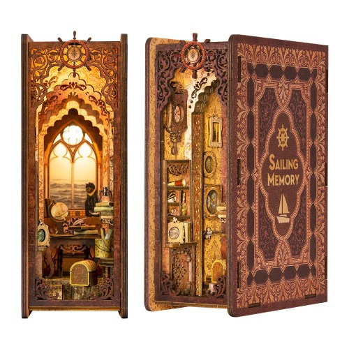 Fsolis DIY Book Nook kit, 3D Puzzle Wooden DIY Dollhouse Booknook Bookshelf Insert Decor Alley,Book Nook Model Building Kit with LED Light (BK02)