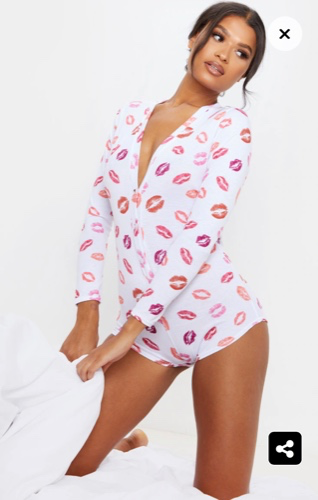 White Kiss My Printed PJ Romper