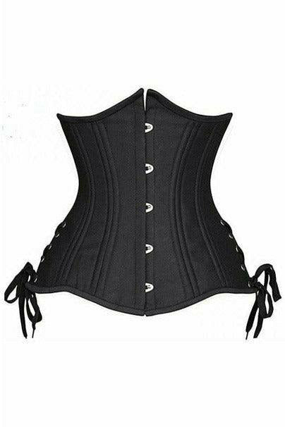 Top Drawer Black Satin Double Steel Boned Curvy Cut Waist Cincher Corset w/Lace-Up Sides - Medium / As Shown