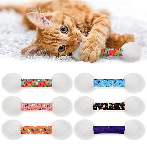 CiyvoLyeen 6Pcs Swabs Catnip Toys Funny Kitten Cat Chew Toys Catnip Filled Teething Interactive Cat Kicker and Stick Soft Cotton Pet Toys Gifts for Indoor Cats - Swabs