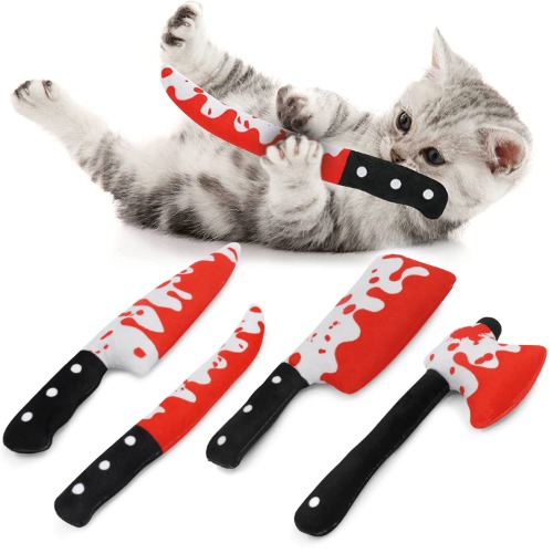 CiyvoLyeen Knife Catnip Toys Chew Bite Resistant Toys for Cats Boredom Relief Teeth Cleaning Cat Toys Interactive Catnip Filled Kitty Supplies Cat Lover Gift Set of 4