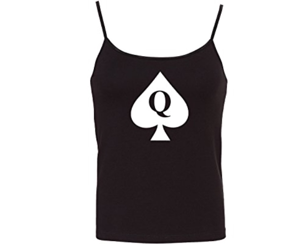 Knaughty Knickers Queen of Spades Flirty QofS for BBC Camisole Cami Tank Top Sleep Wear Fitted Scoop Neck - Medium - Black