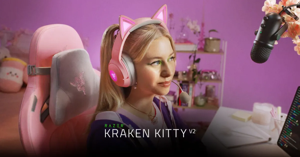 Wired RGB Headset with Custom Kitty Ears: Razer Kraken Kitty V2 | Razer United States