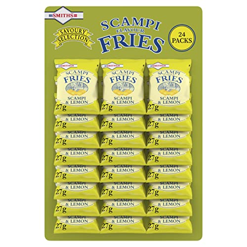Smith's Savoury Selection Scampi & Lemon Fries 27g (Sheet of 24 Bags) - Scampi and Lemon Flavor Cereal Snack [Packaging may vary] - Scampi Fries