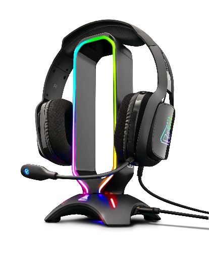 The G-LAB K-Stand RADON Gaming-Headsetstandaard - RGB-Achtergrondverlichting, USB HUB 2 x 2.0, Antislipbasis - Universele Standaard voor PC PS4 Xbox One Nintendo Switch-Gaming Headset (Zwart)