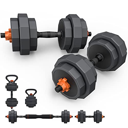 Lusper Adjustable Weights Dumbbells Set, 44LB/55LB/66LB Free Weights, 3 in 1 Mutiweight Dumbbell/Barbell/Kettlebell with Connector, Versatile Weight Set for Home Gym - 66LB BLACK