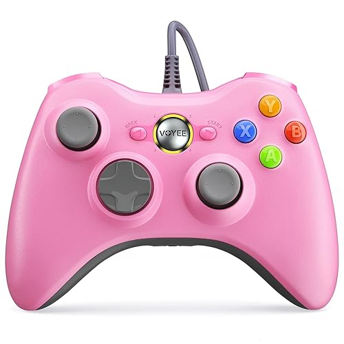 VOYEE PC Controller, Wired Controller Compatible with Microsoft Xbox 360 & Slim/PC Windows 10/8/7, with Upgraded Joystick, Double Shock | Enhanced (Pink) - Pink