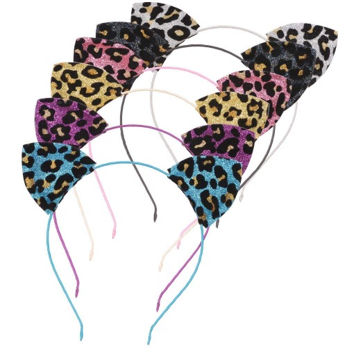 Lee Design Cat Ears Headband Party Headbands Gifts Leopard Print Cat Ears for Girls/Women Daily Wearing and Party Decorations, Pack of 6 (Multicolor Leopard Print) - 