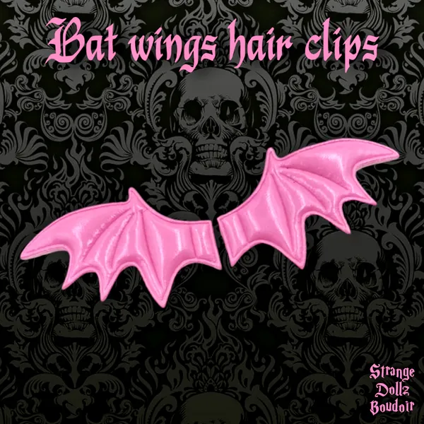 Back in stock - Pink bat wings hair clips, Pastel Goth, Halloween, Strange Dollz Boudoir