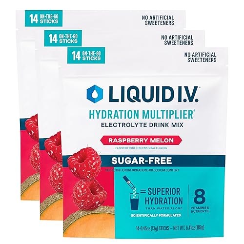 Liquid I.V.® Hydration Multiplier Sugar-Free - Raspberry Melon | Electrolyte Powder Drink Mix | 3 Pack (42 Servings) - Sugar Free Raspberry Melon