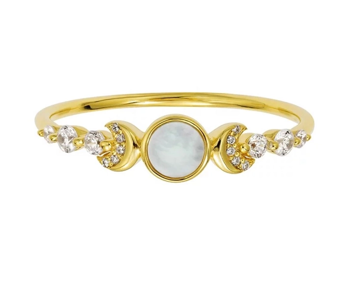 Crescent Moon Ring/18k Yellow Gold with Mother of Pearl