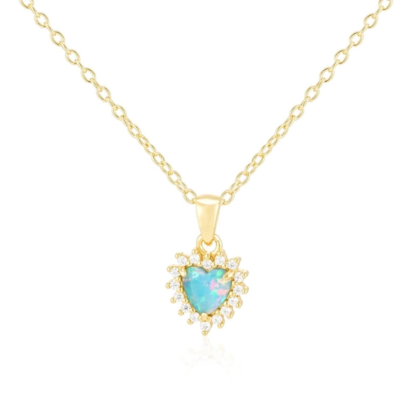 Opal Halo Heart Necklace/18K Yellow Gold with Opal & Cubic Zirconia