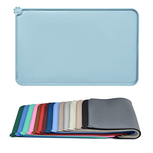 AUDWUD Silicone Waterproof Dog Cat Pet Feeding Mats,Anti-Slip Pet Bowl Mats,Pet Feeding Mat - 47x30 cm (Pack of 1) - Battleship