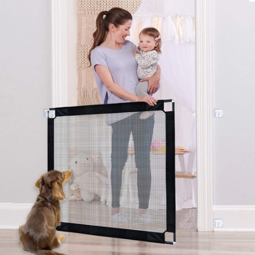 U-picks Dog Gate, All Metal Poles Frame Magic Gate for Dogs, Lockable Baby Safety Gate, Portable Dog Barrier Isolation Net for Stairway Doorway Indoor and Outdoor, 100 x 80cm