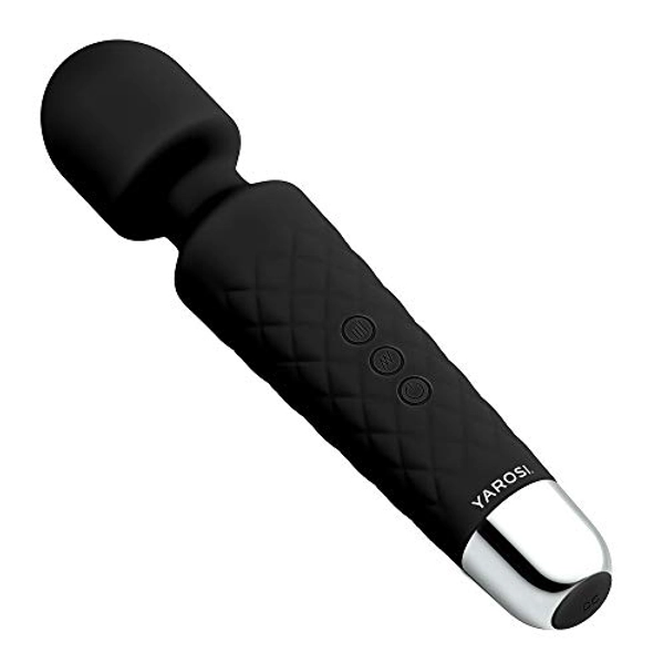 Yarosi Personal Wand Massager Strongest Therapeutic Vibrating Power - Best Rated for Travel Gift - Magic Stress Away - Perfect for Muscle Aches and Sports Recovery - USB - Black
