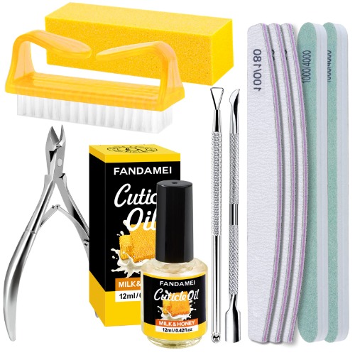Nail Buffer and File, FANDAMEI Nail Care Kit with 3PCS Nail Files, 2PCS Nail Buffers, Rectangular Nail Buffer Block, Cuticle Nipper, Cuticle Pusher, Peeler. Cuticle Oil Milk and Honky Nail Manicure - C-Lavender