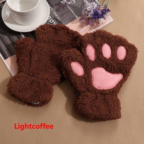 Furry Neko Mittens - Reddish brown