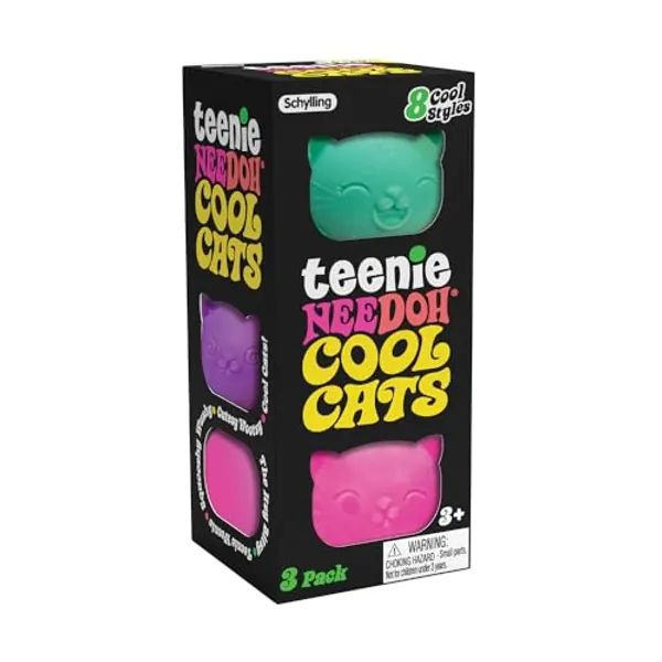 Schylling NeeDoh Teenie Cool Cat - Sensory Fidget Toy - 3 Mini Groovy Globs in Assorted Colors - Ages 3 to Adult (Pack of 1)