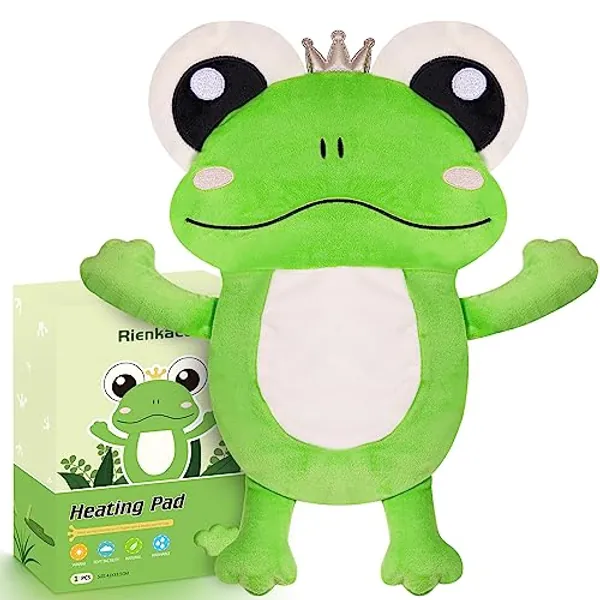 Microwave Heating Pad for Period & Cramps Pain Relief, Cute 16 × 12.6'' Microwavable Menstrual Cramp Relief Heating Pad Stuffed Animal, Moist Microwave Heat Pad with Washable Cover - Frog