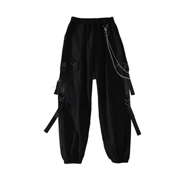 PEXIZUAN Gothic women's Harajuku overalls handsome and cool two-piece suit chain long sleeve + ribbon pants