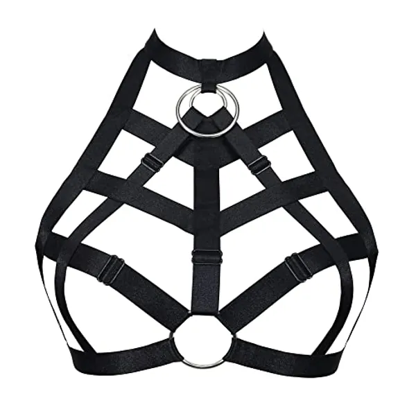 JELINDA Sexy Women Body Harness Bra: Punk Women Harness Caged Bras Hollow Out Open Cup Bra Gothic Style Strappy Bralette