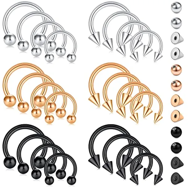 D.Bella 16G 14G Horseshoe Rings Surgical Steel Nose Septum Horseshoe Hoop Earring Eyebrow Tragus Lip Rings Daith Helix Piercing Jewelry for Women Men 6-12mm Smily Piercing Jewelry