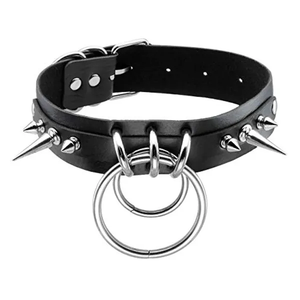 Manfnee Cool Punk Gothic Collar PU Leather Spike Studded Vintage Necklace for Men Women Black