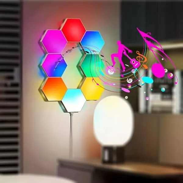 Vcwtty Music Sync Hexagon Lights, Modular LED Light, USB Power Supply Hexagon Wall Lights, Bedroom LED Light Wall Panels Gift for Kids, Adults (6 Pack)